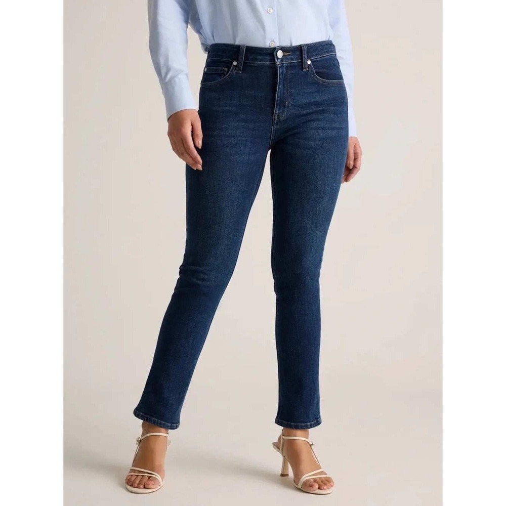 Quince Stretch Cotton Mid Rise Slim Straight Leg Jeans Dark Wash Size 29/30 NWT